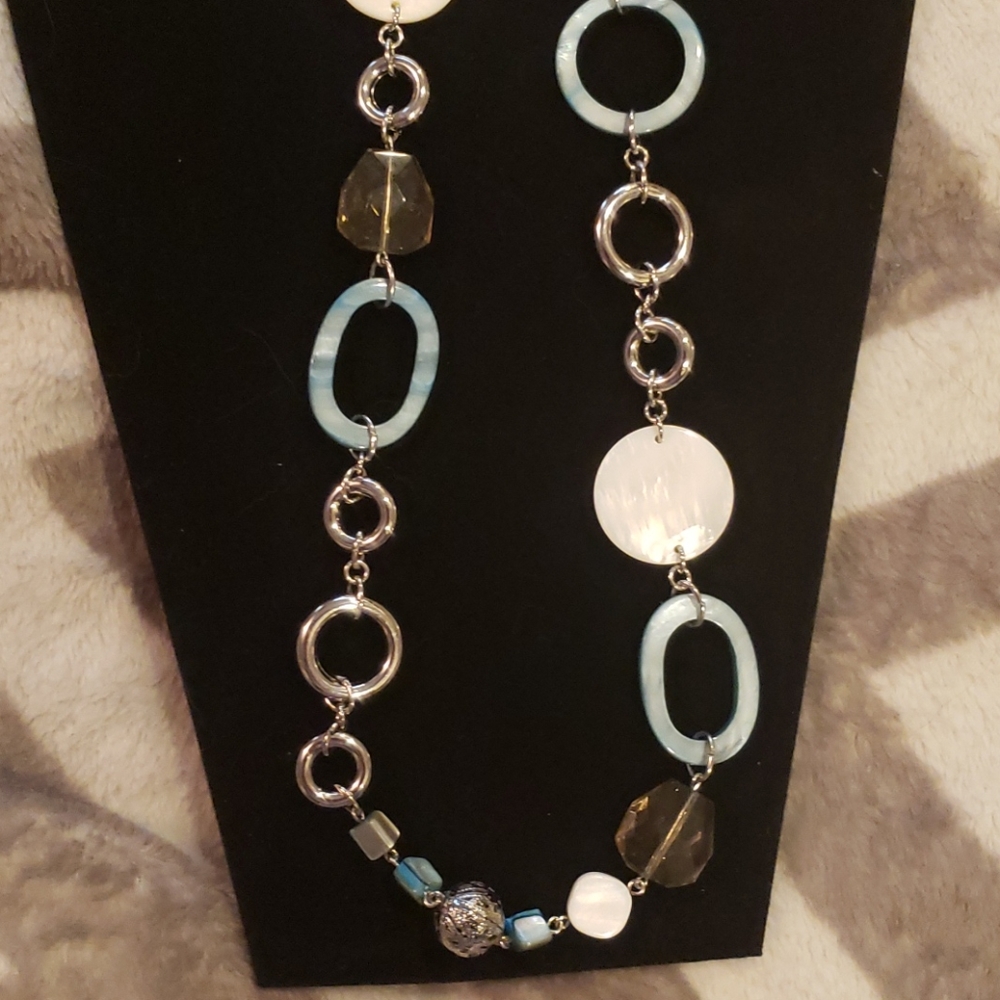 Lia Sophia Long Shell Teal/Blue/White  Necklace